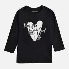 DIGITAL PRINTED HEART CALIGRAPHY JUNIOR JET BLACK COLOR GIRLS LONG SLEEVE T.SHIRT