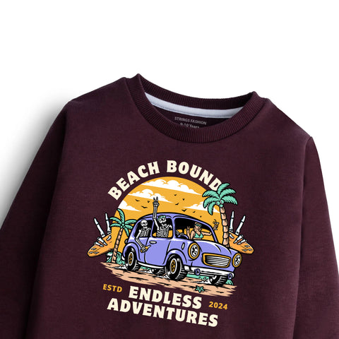 BEACH BOUND PRINTED MEHROON COLOR BOYS LONG SLEEVE SWEAT-SHIRT