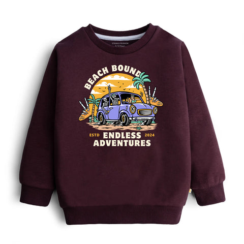 BEACH BOUND PRINTED MEHROON COLOR BOYS LONG SLEEVE SWEAT-SHIRT