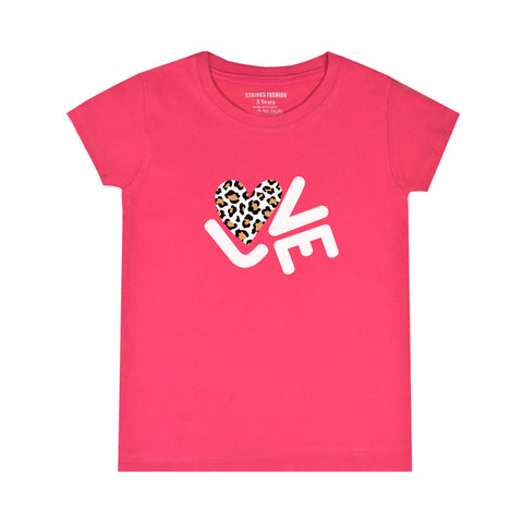 PARADISE PINK PRINTED LOVE  JUNIOR GIRLS T.SHIRT