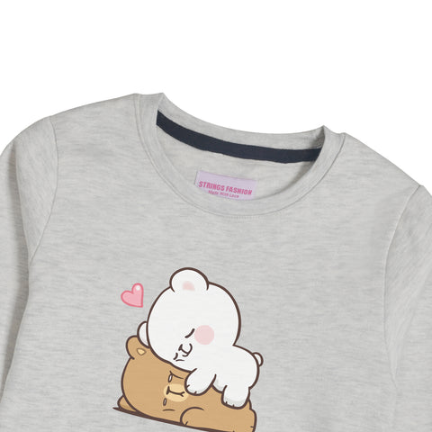 MILK & MOCHA GIRLS OATMEAL SHADE FLEECE SWEAT-SHIRT