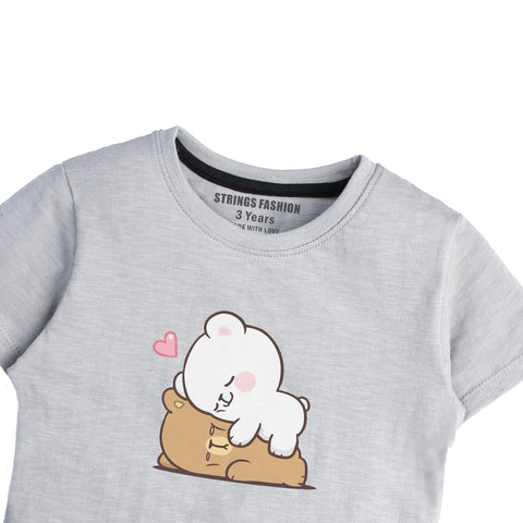 GREY PRINTED MILK AND MOCHA GIRLS T.SHIRT