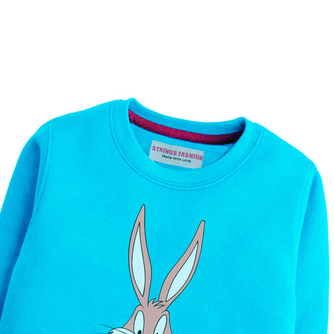 BUG BUN GIRLS SKY BLUE SHADE TERYY FABRIC SWEAT-SHIRT