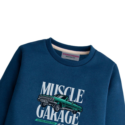 MUSCLE GARAGR NAVY BOYS LONG SLEEVE SWEAT-SHIRT