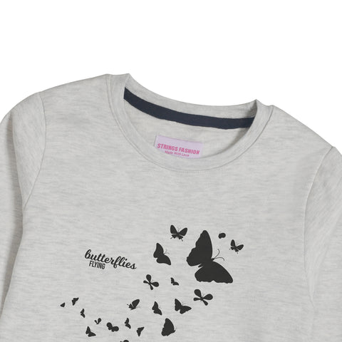 BUTTERFLIES GIRLS OATMEAL SHADE FLEECE SWEAT-SHIRT