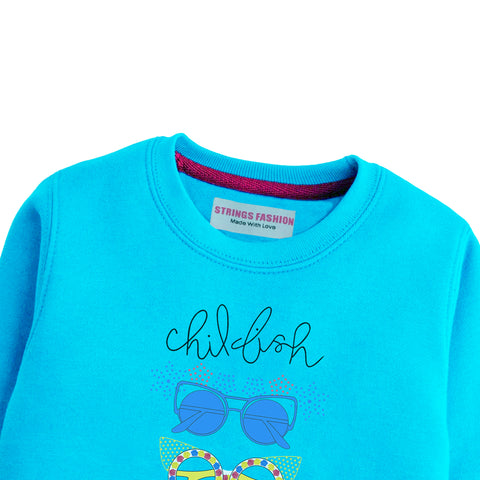 CHILLUM GIRLS SKY BLUE SHADE TERYY FABRIC SWEAT-SHIRT