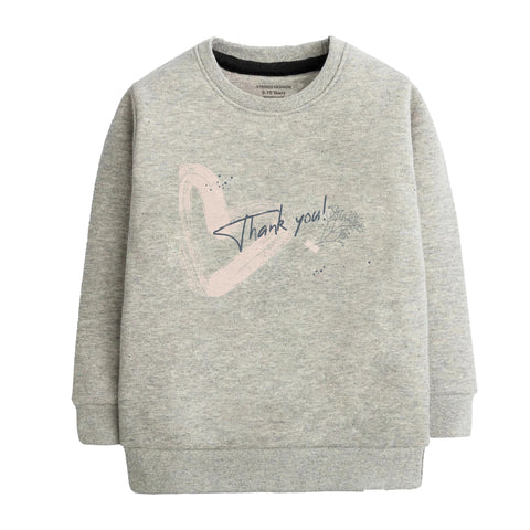 Printed Junior Grey Header Color Girls Long Sleeve Sweat-Shirt