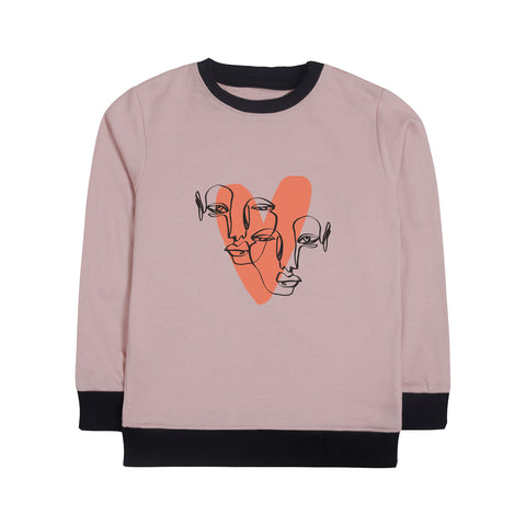HEART JUNIOR PINK HEADER COLOR GIRLS LONG SLEEVE SWEAT-SHIRT
