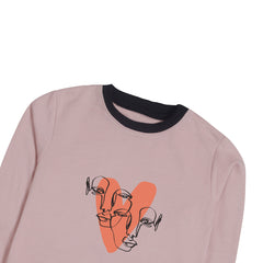 HEART JUNIOR PINK HEADER COLOR GIRLS LONG SLEEVE SWEAT-SHIRT