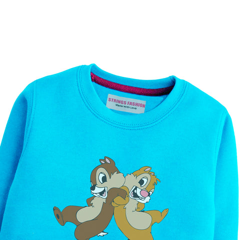 CHIP & DALE GIRLS SKY BLUE SHADE TERYY FABRIC SWEAT-SHIRT
