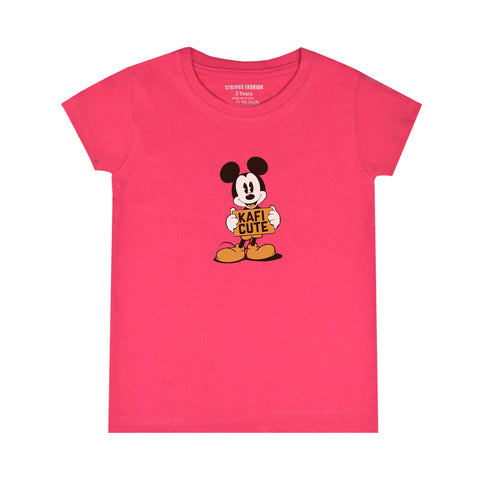 KAFI CUTE PARADISE PINK  PRINTED GIRLS SHORT SLEEVE T-SHIRT