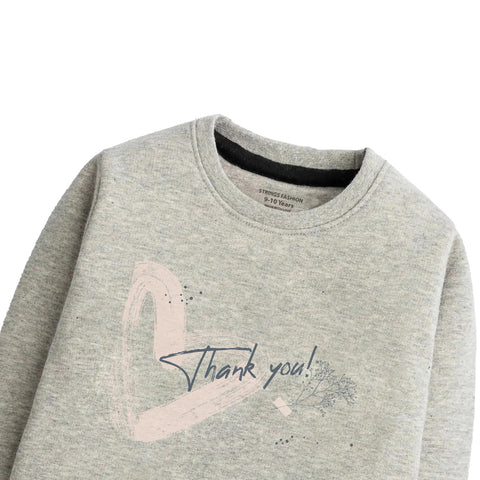 Printed Junior Grey Header Color Girls Long Sleeve Sweat-Shirt