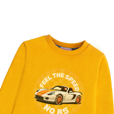FEEL THE SPEED PRINTED MUSTERED FLEECE SWEATSHIRT