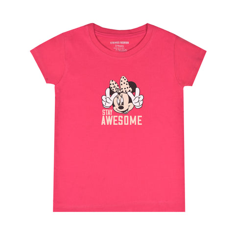PARADISE PINK  PRINTED MINNIE MOUSE STAY AWESOME GIRLS T.SHIRT