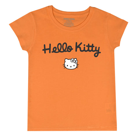 ORANGE PRINTED HELLO KITTY JUNIOR CANARY GIRLS T.SHIRT