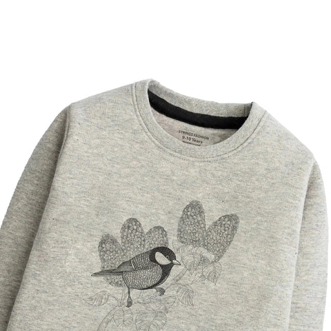 Printed Junior Grey Header Color Girls Long Sleeve Sweat-Shirt