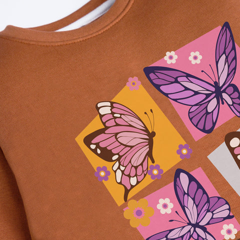 FOUR BUTTERFLIES LIGHT BROWN GIRLS LONG SLEEVE SWEAT-SHIRT