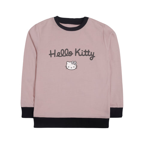 HELLO KITTY JUNIOR PINK HEADER COLOR GIRLS LONG SLEEVE SWEAT-SHIRT