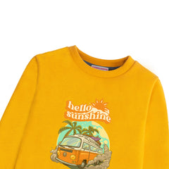 HELLO SUNSHINE PRINTED MUSTERED FLEECE SWEATSHIRT