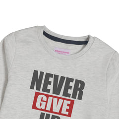 NEVER GIVE UP OATMEAL BOYS LONG SLEEVE SWEAT-SHIRT