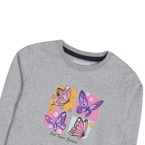 BUTTERFLY JUNIOR GIRLS GREY HEADER COLOR FLEECE TRACK SUIT