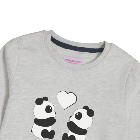 PANDA GIRLS OATMEAL SHADE FLEECE SWEAT-SHIRT