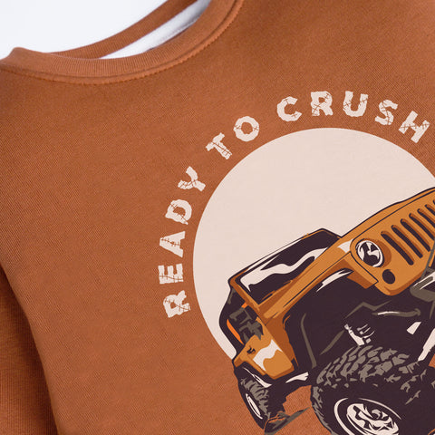 READY TO CRUSH LIGHT BROWN COLOR BOYS LONG SLEEVE SWEAT-SHIRT