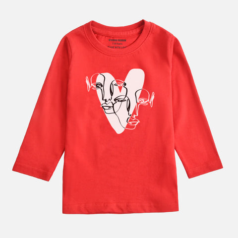 DIGITAL PRINTED HEART CALIGRAPHY JUNIOR FEISTA COLOR GIRLS LONG SLEEVE T.SHIRT