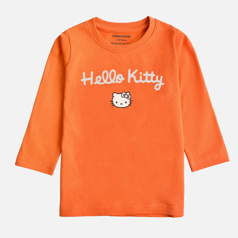 DIGITAL PRINTED HELLO KITTY JUNIOR MOCK ORANGE COLOR GIRLS LONG SLEEVE T.SHIRT