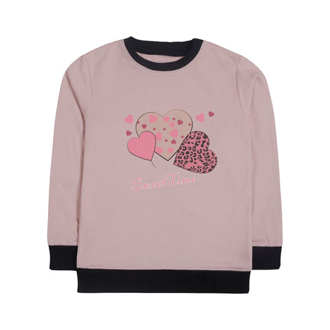 Digital Printed Junior Pink Header Color Girls Long Sleeve Sweat-Shirt