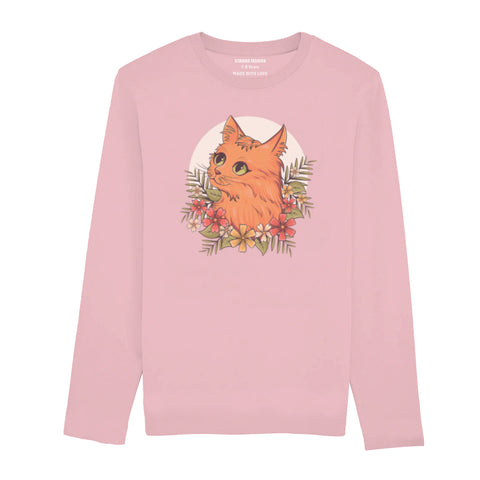 CUTE CAT JUNIOR TICKLED PINK PINK COLOR GIRLS LONG SLEEVE T-SHIRT