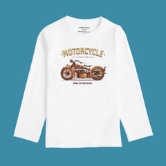 VINTAGE BIKE PRINTED WHITE COLOR BOYS LONG SLEEVE T.SHIRT