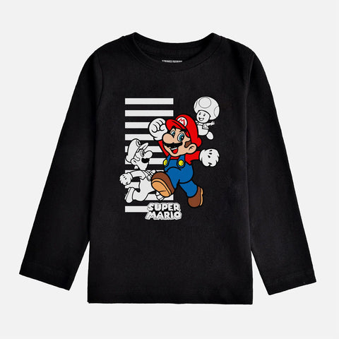 DIGITAL PRINTED SUPER MARIO JET BLACK BOYS LONG SLEEVE T.SHIRT