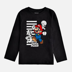 DIGITAL PRINTED SUPER MARIO JET BLACK BOYS LONG SLEEVE T.SHIRT
