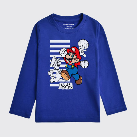 SUPER MARIO PRINTED NAVY PEONY BOYS LONG SLEEVE T.SHIRT