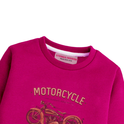 MOTORCYCLE RED COLOR BOYS LONG SLEEVE FLEECE SWEAT-SHIRT