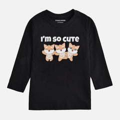DIGITAL PRINTED I’M CUTE JUNIOR JET BLACK COLOR GIRLS LONG SLEEVE T.SHIRT