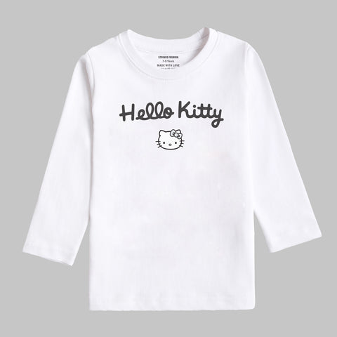 DIGITAL PRINTED HELLO KITTY JUNIOR SNOW-WHITE COLOR GIRLS LONG SLEEVE T.SHIRT