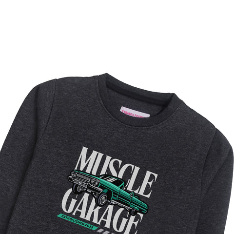 MUSCLE GARAGE CHARCOAL BOYS LONG SLEEVE SWEAT-SHIRT