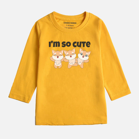 DIGITAL PRINTED I’M CUTE JUNIOR CANARY YELLOW COLOR GIRLS LONG SLEEVE T.SHIRT