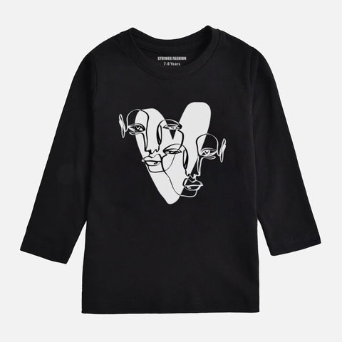 Digital Printed Heart Caligraphy Junior Girls Long Sleeve T.Shirt