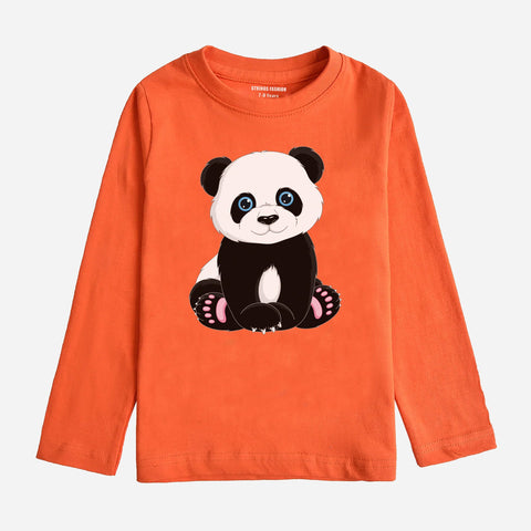 CUTE PANDA JUNIOR BOYS ORANGE LONG SLEEVE T-SHIRT