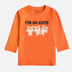 DIGITAL PRINTED I’M CUTE JUNIOR MOCK ORANGE COLOR GIRLS LONG SLEEVE T.SHIRT