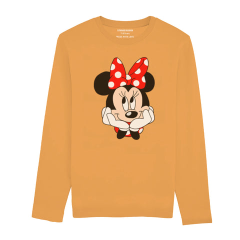 DIGITAL PRINTED MINNIE 2 JUNIOR MOCK ORANGE COLOR GIRLS LONG SLEEVE T.SHIRT