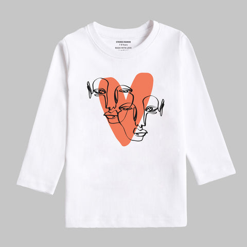 HEART CALIGRAPHY JUNIOR SNOW-WHITE COLOR GIRLS LONG SLEEVE T-SHIRT