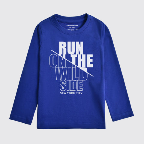 RUN ON THE WILD SIDE PRINTED NAVY PEONY COLOR BOYS LONG SLEEVE T.SHIRT