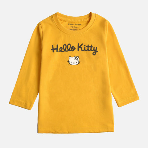 DIGITAL PRINTED HELLO KITTY JUNIOR CANARY YELLOW COLOR GIRLS LONG SLEEVE T.SHIRT