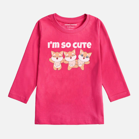 DIGITAL PRINTED I’M CUTE JUNIOR PARADISE PINK COLOR GIRLS LONG SLEEVE T.SHIRT