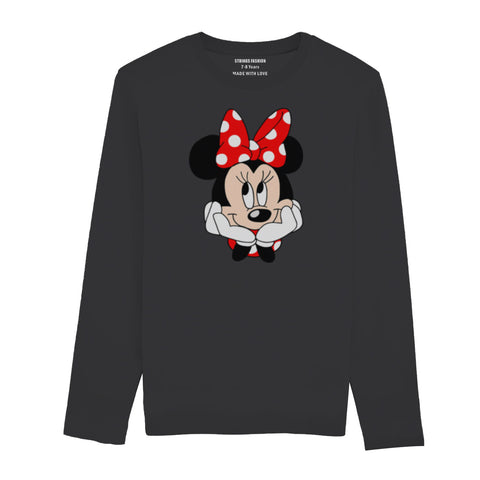 DIGITAL PRINTED MINNIE 2 JUNIOR JET BLACK COLOR GIRLS LONG SLEEVE T.SHIRT