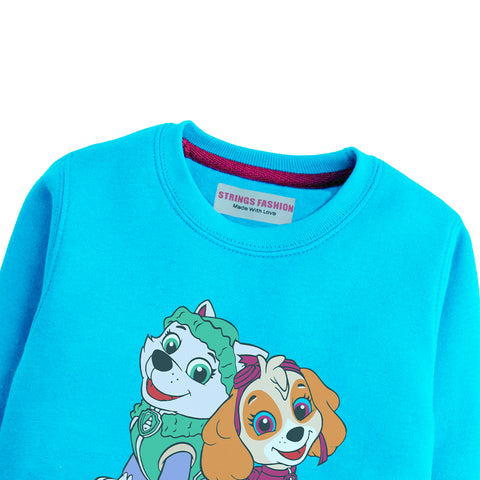 PAW GIRLS SKY BLUE SHADE TERYY FABRIC SWEAT-SHIRT